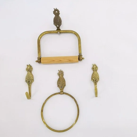 Vintage Brass Pineapple Bathroom Set Towel Ring Toilet Paper Holder Hooks