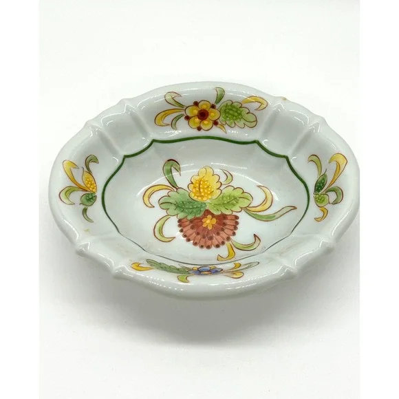 Sherle Wagner Italy Hand Painted Floral Porcelain Scalloped Soap Trinket Dish