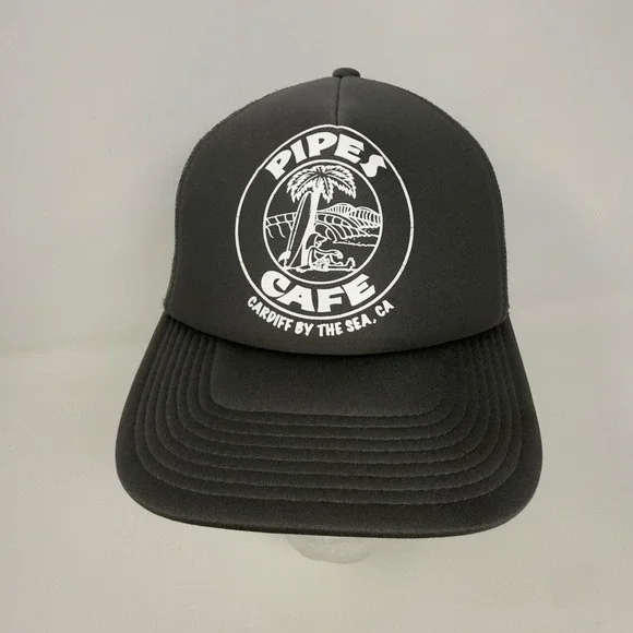 Pipes Cafe Cardiff By The Sea, CA Gray Trucker Hat OTTO Snapback Surf