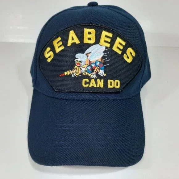 Naval Pride Sailors U.S. Navy Seabees Can Do Men's Cap Hat Navy Blue Retro Vtg