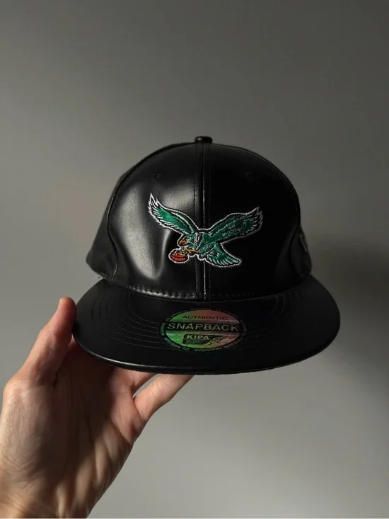 Philadelphia Eagles Birds Throwback Kipa Black Faux Leather Snapback Hat Unisex