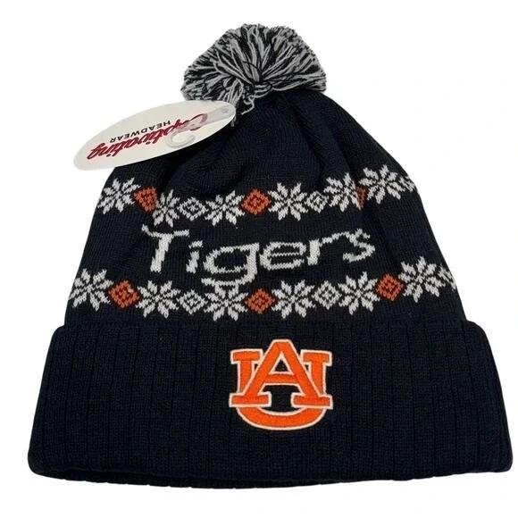 Auburn Tigers Beanie Hat Navy Blue Fair Isle Pom Knit Cap Football NEW
