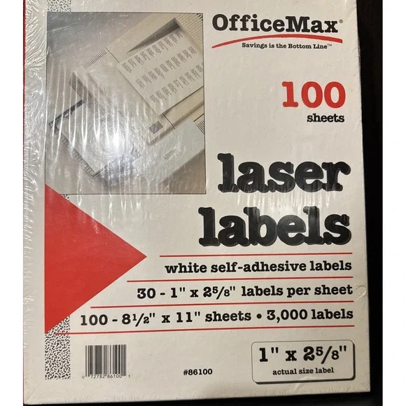 Office Max Easy Peel Mailing Address Labels Laser 1 x 2 5/8 White 3000 #86100