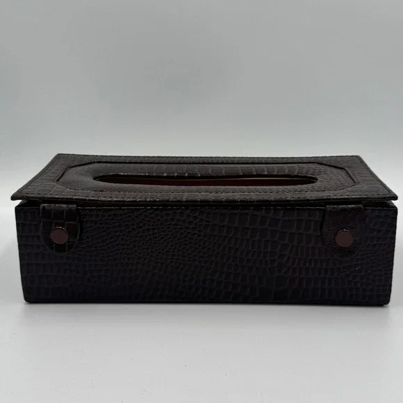 Dark Brown Crocodile Embossed Faux Leather Rectangular Tissue‎ Box Cover Holder