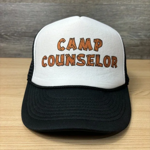 Camp Counselor Hat‎ Cap Snapback Black White Trucker Camping Adjustable