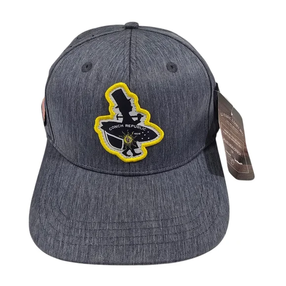 Conch Republic Gray Baseball Cap with Yellow-Outlined Patch New
