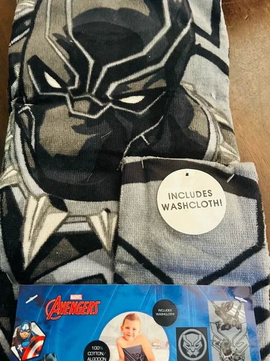 Marvel Avengers Black Panther 2 Towels + 2 Washcloths - Black & Gray 4 pieces