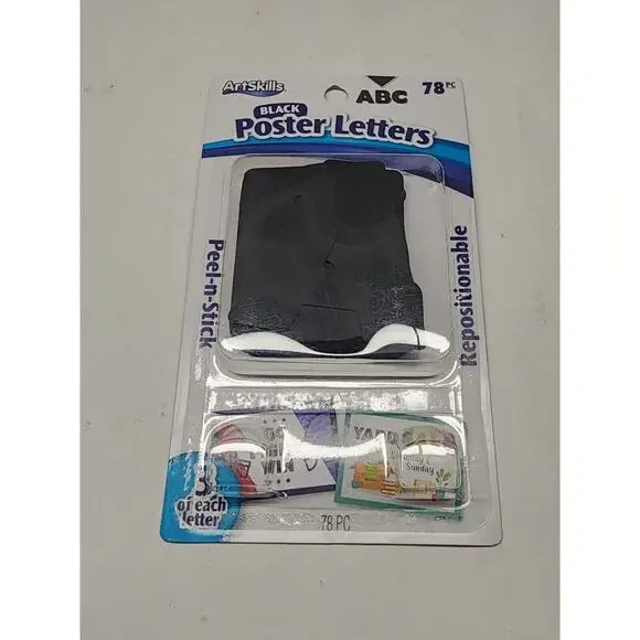 ArtSkills BLACK Poster Letters 3 Of Each Letter GET NOTICED Peel & Stick U4
