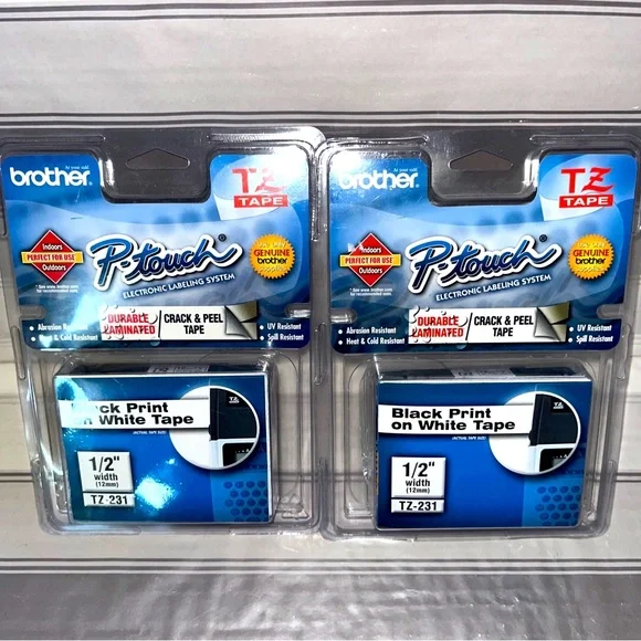 2 Brother Tze Tz-231 StdAdhesive Laminated Labeling Tape, 1/2W, Black On White