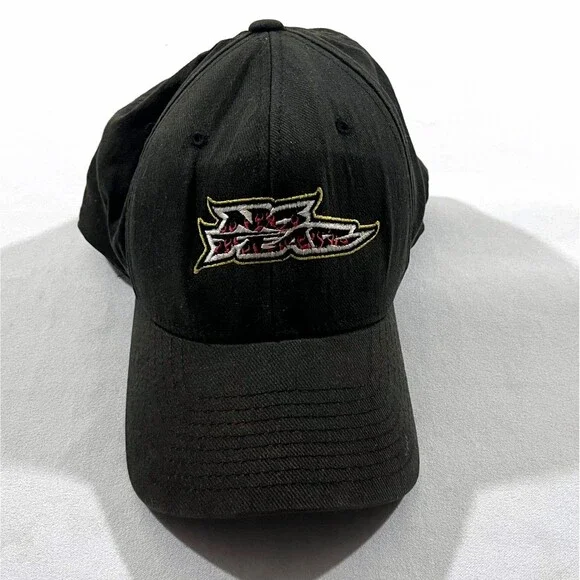 No Fear Hat Cap Flexband Black Red Eyes Vintage 90s Skate Punk Motocross BMX y2k