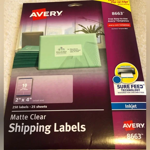 Avery 8663 Matte Shipping Labels, Sure Feed Tech. Inkjet 2x4
