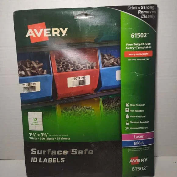 Avery (61502) Labels Removable Surface Safe, 1-5/8