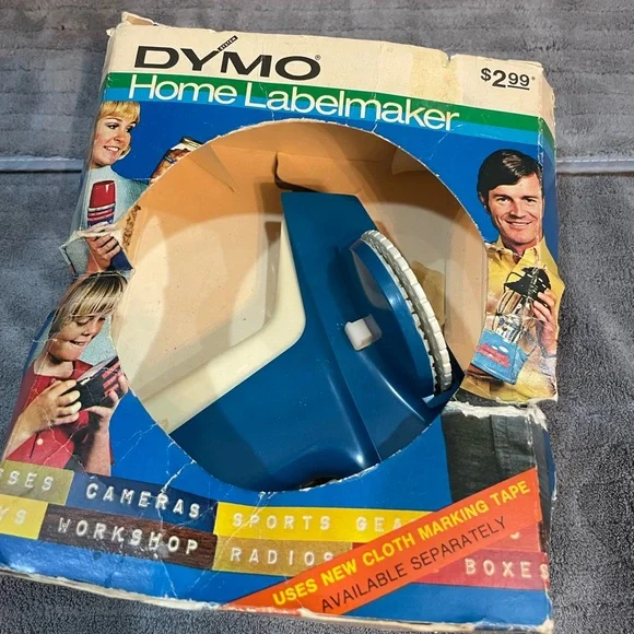 Vintage DYMO Home Label Maker 1970's Model 1800 Blue Teal Original With Box
