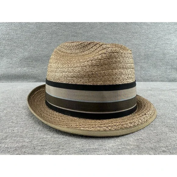 CHAMP Men's Straw Imported Piemonte Tan Fedora Hat Size 7 3/8 H7