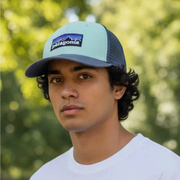 Patagonia Mint Aqua Blue & Blue Gray Trucker Hat Mesh Snapback Cap Stryker Label