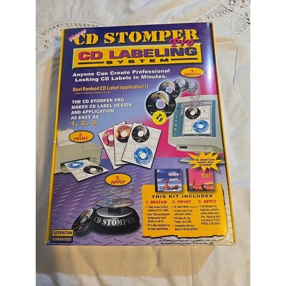 New Sealed CD Stomper Pro CD Labeling System Label Maker Apply Print Design Kit