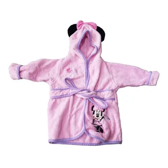 Disney Baby Minnie Mouse Hooded Bath Robe w. Ears & Bow | Size 0-9