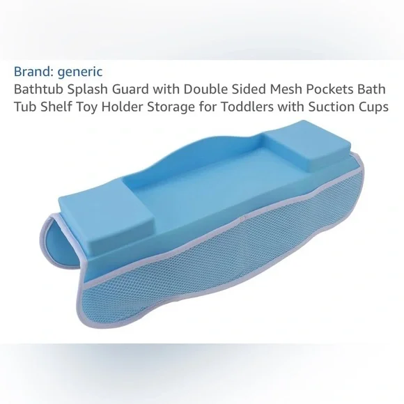 Blue Bathtub Splash Guard with Mesh Pockets for Toddlers