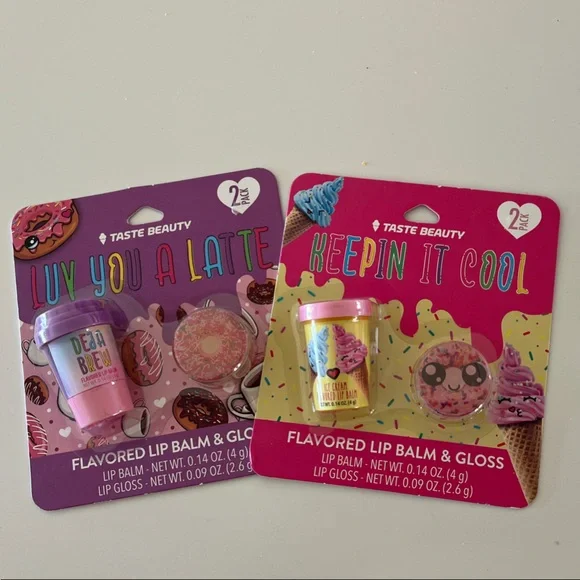 Taste Beauty Flavored Lip Balm & Gloss Set - Purple and Pink
