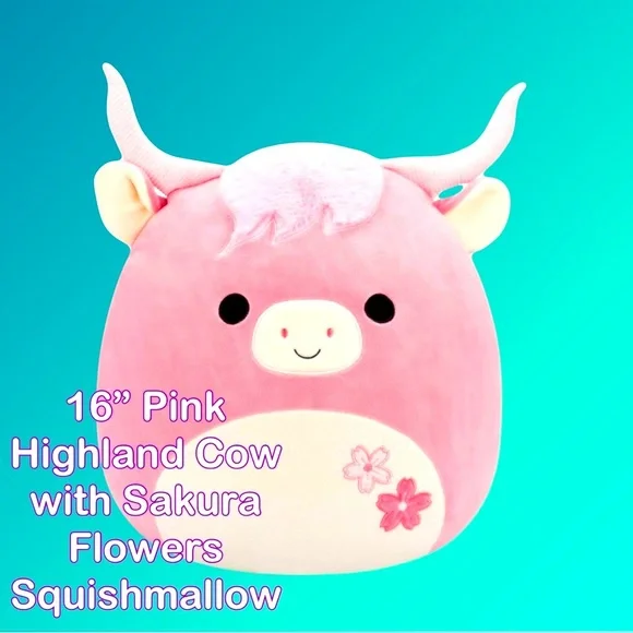 16” Squishmallows Pink Highland Cow Adorable! NWT