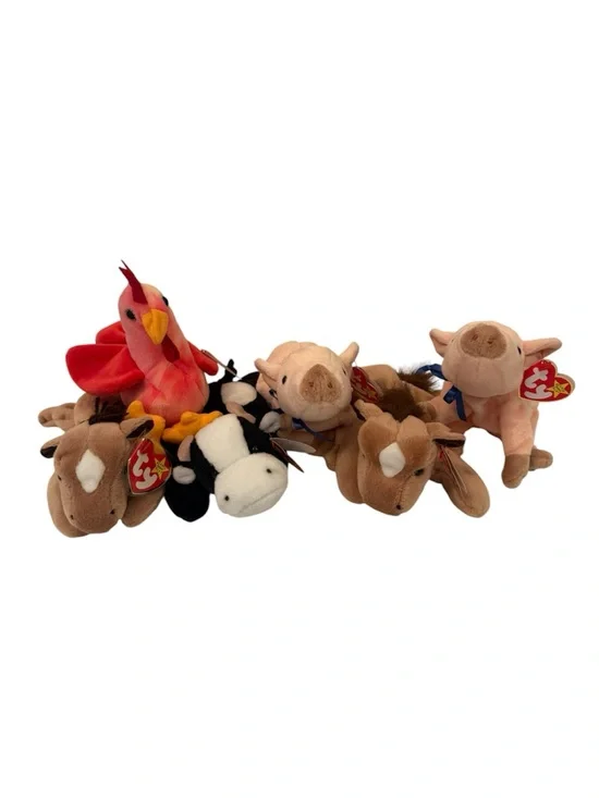 NWT Vintage Ty Beanie Babies Bundle of (6) Farm Animals Bean Bag Plush