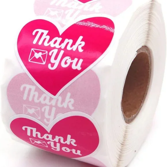 3/$15 NEW 50 CT. 1.5 inch PINK HEART THANK YOU STICKERS Small Business Mail Ship