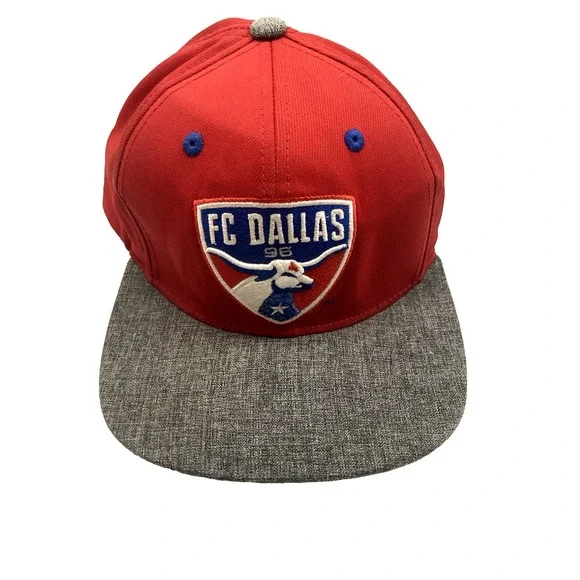 MLS FC Dallas Youth Red Soccer Hat‎ Cap Red Grey Flat Lid Unisex YOUTH