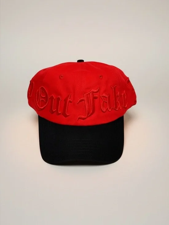Out of fake love Hat with red black trim
