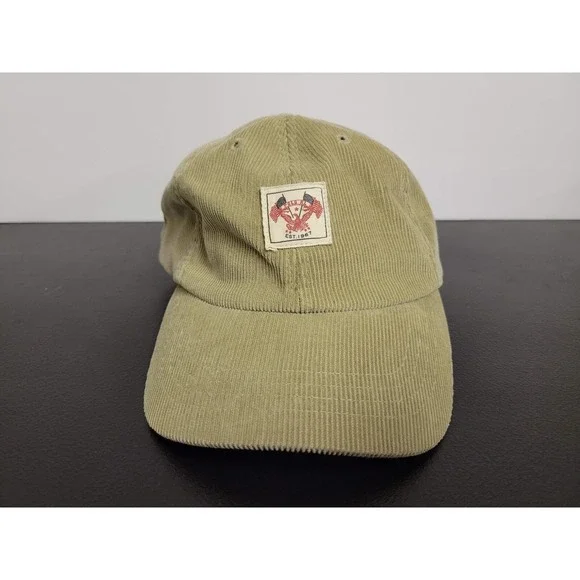 Polo Ralph‎ Lauren Hat Cap Mens Brown Corduroy Leather Strap Back Eagle Flags