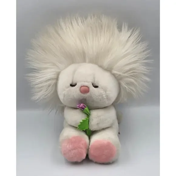 Dakin White Frou Frou Fluff Up Stuffed Animal Plush Toy w/Rose Vintage 1982