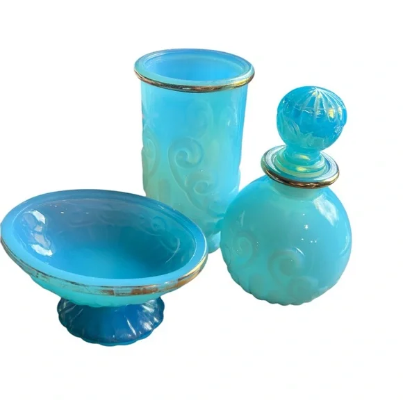 Vintage Avon Blue opalescent bath/ vanity set.