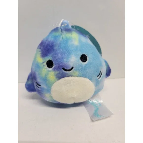 Squishmallows Luther the Shark 3.5 inch Blue‎ Tie Dye Plush Clip On NWT S3 #621