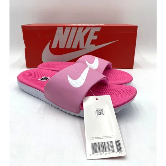 NIKE KAWA SLIDE Kids' NEW Slides Psychic Pink/White Multiple Sizes