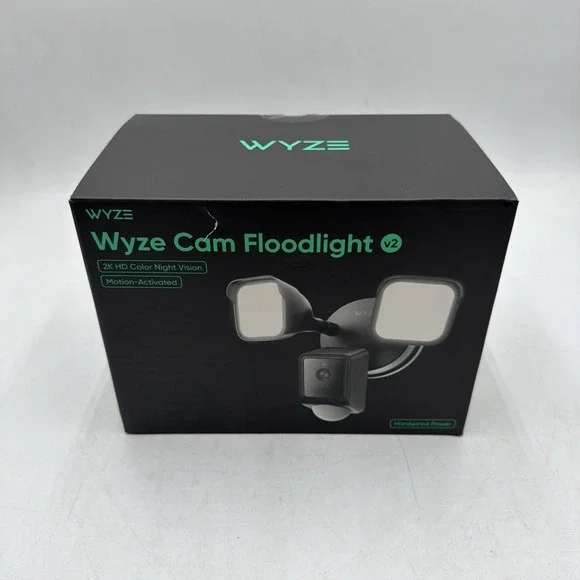 WYZE Wired Outdoor Wi-Fi Floodlight v2 Home Security Camera 2K Video BLACK