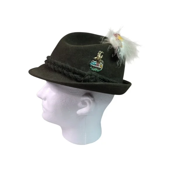Rein Haar Alpina Bavarian Hat Green Wool Felt Feather Pins Tyrolean Germany