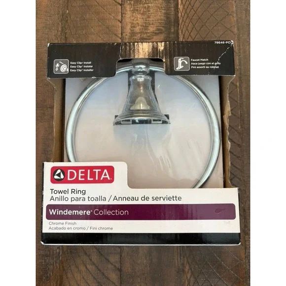 NEW Delta Towel Ring Chrome Windemere Collection 79646-PC Easy Clip