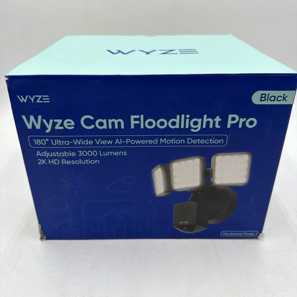 Wyze Cam Floodlight Pro BLACK 3000 Lumen LEDs 180° Wide View 2K HD Outdoor Wired