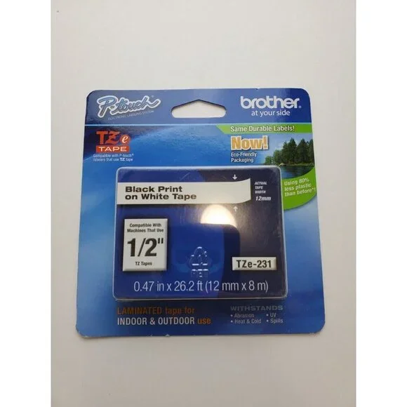 Brother TZE231 Black Print on White Laminated Tape 1/2