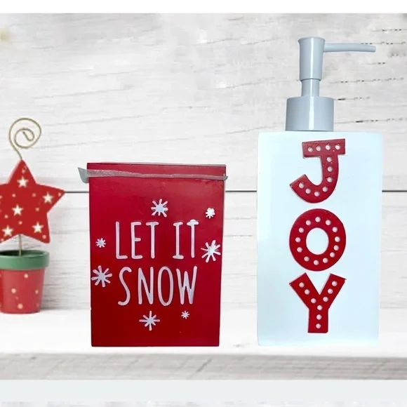 Wondershop Bath Christmas Accessory Set Soap Dispenser and Canister 2 Piece Set