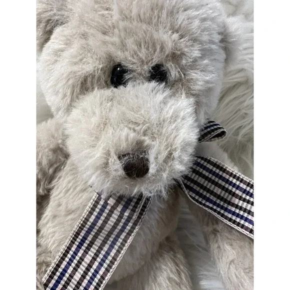 Burton + Burton Grey‎ Teddy Bear Plush Baby Soft Checked Bow Stuffed Animal 10