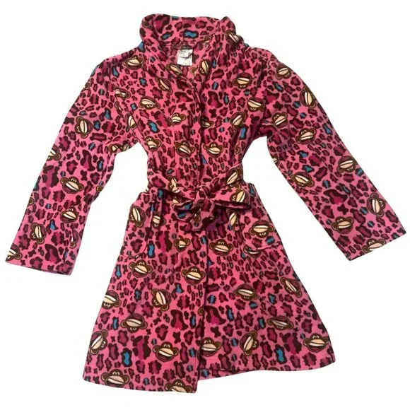 Bobby-Jack Girls Pink Leopard Robe 14/16 – Cartoon Monkey Bathrobe‎ 32