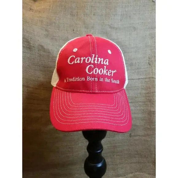 Carolina Cooker Agri Wear Red‎ and White Mesh Snapback Truckers/Baseball Hat EUC
