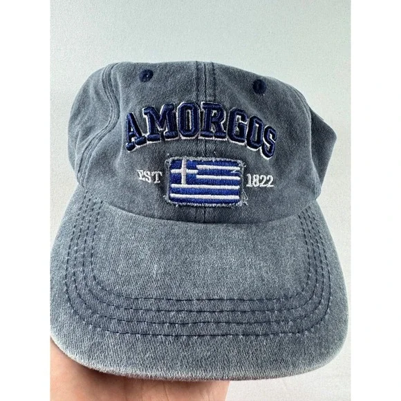 Interhat 1989 Amorgos Greece Washed Blue Embroidered Baseball Cap Hat New
