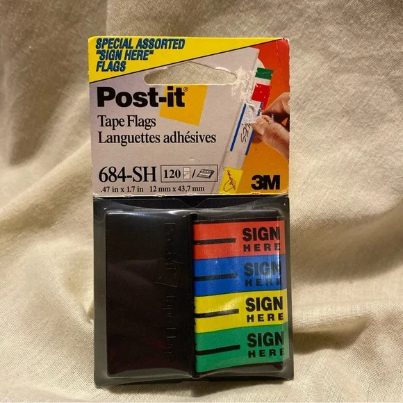 NEW Vintage Post-it 684-SH Tape Flags “Sign Here” 4 Colors/120 Flags