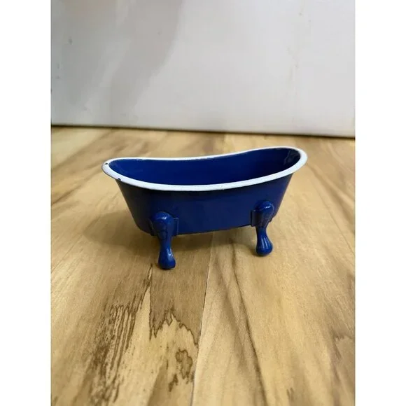Mini Blue Bathtub Planter or Soap Dish with Drain Holes