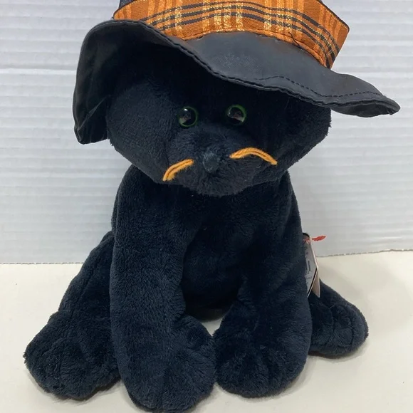 Ty Merlin 2005 Pluffies Halloween Black Cat Witch Hat Stuffed Animal Tags Vtg