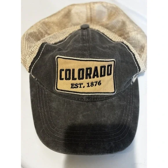 Colorado Est 1876 Strapback Hat Gray tan Embroidered patch cap‎