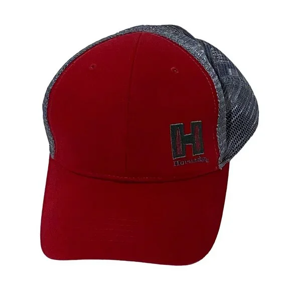 Hornady Snap Back Hat Red‎ Silvery Gray Cotton Mesh Embroidered Manufacturing Co