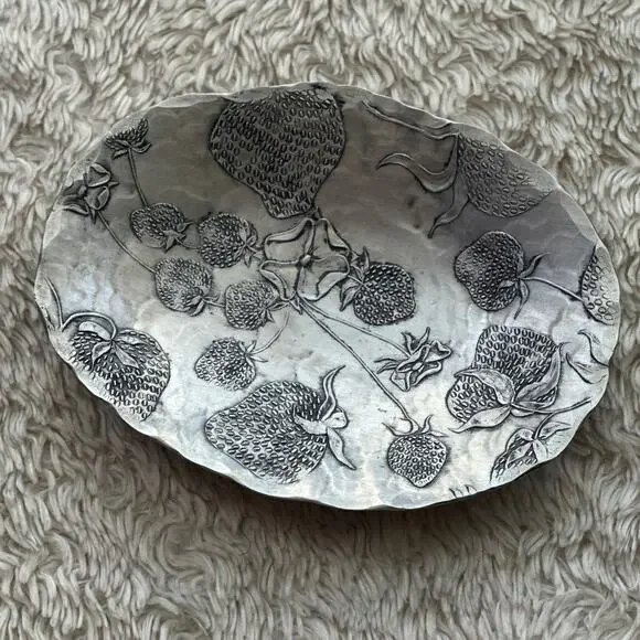 Vintage DeMarsh Forge Strawberry Plate Soap Trinket Dish Made in USA SIlver