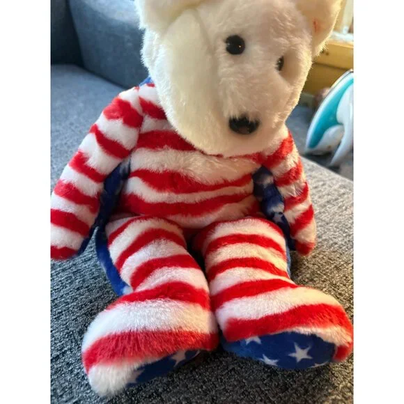 Ty Beanie Buddies Collection 2002 Patriotic Bear Plush Red White & Blue Stars St